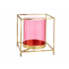 Candleholder Gift Decor SW120662A Pink Golden Metal Glass 14 x 15,5 x 14 cm Squared-0