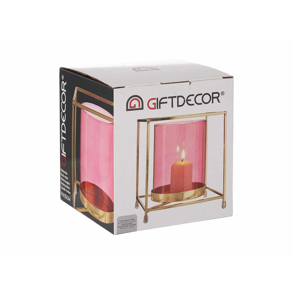 Candleholder Gift Decor SW120662A Pink Golden Metal Glass 14 x 15,5 x 14 cm Squared-1
