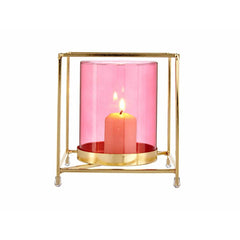 Candleholder Gift Decor SW120662A Pink Golden Metal Glass 14 x 15,5 x 14 cm Squared-2