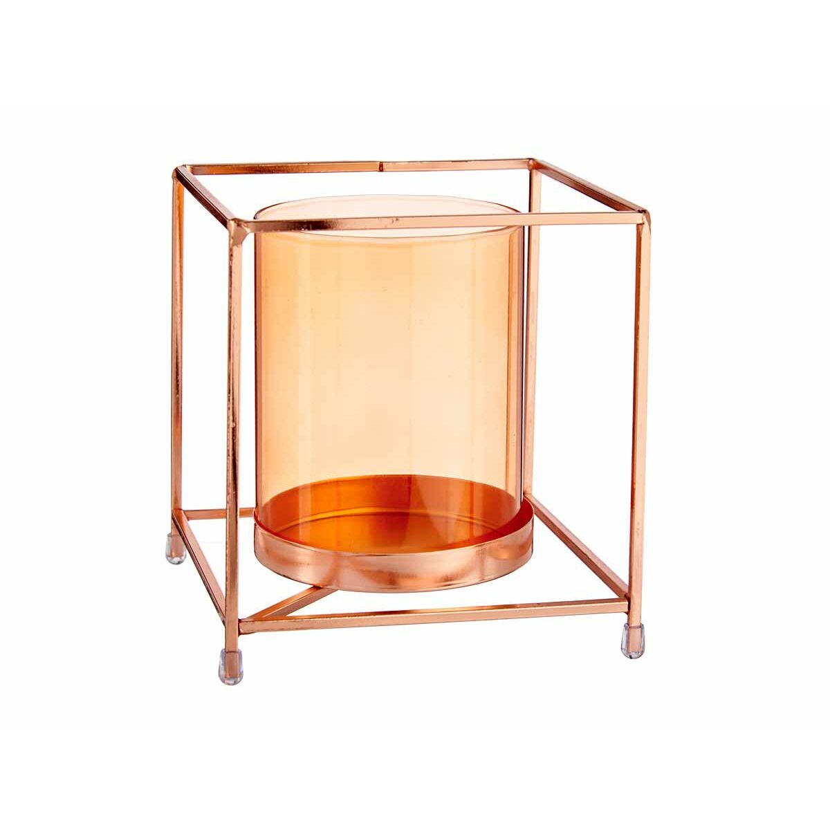 Candleholder Gift Decor SW120662C Copper Amber Golden Metal Glass 14 x 15,5 x 14 cm Squared-0