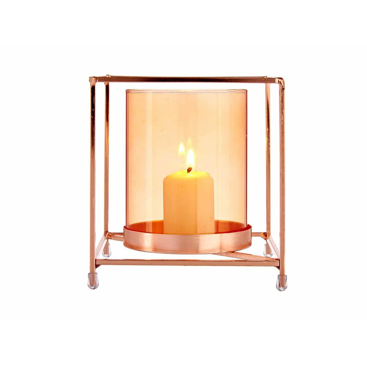 Candleholder Gift Decor SW120662C Copper Amber Golden Metal Glass 14 x 15,5 x 14 cm Squared-1