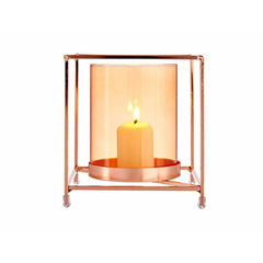 Candleholder Gift Decor SW120662C Copper Amber Golden Metal Glass 14 x 15,5 x 14 cm Squared-1