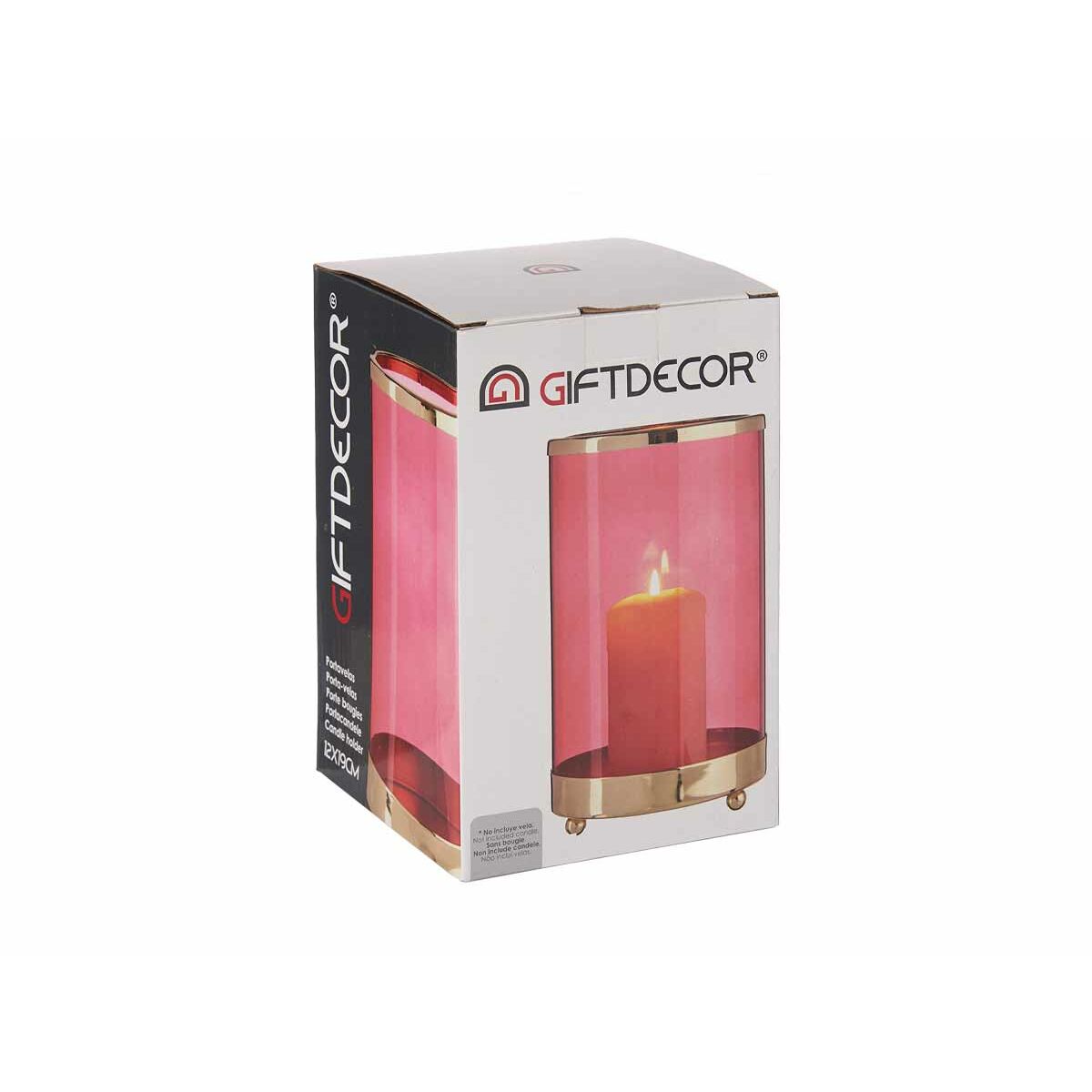Candleholder Gift Decor SW120613A Pink Golden Metal Glass 12,2 x 19,5 x 12,2 cm Cylinder-1