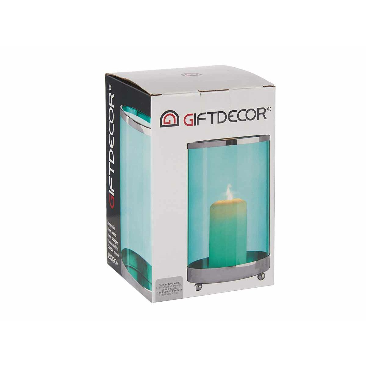 Candleholder Gift Decor SW120613B Blue Silver Metal Glass 12,2 x 19,5 x 12,2 cm Cylinder-2