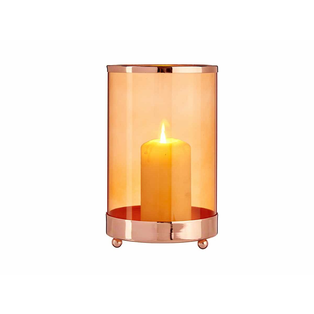 Candleholder Gift Decor SW120613C Copper Amber Metal Glass 12,2 x 19,5 x 12,2 cm Cylinder-2