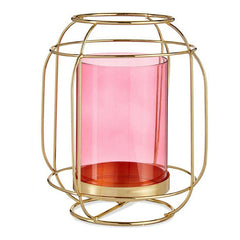 Candleholder Gift Decor SW120663A Pink Golden Metal Glass 19 x 20 x 19 cm Lantern-0