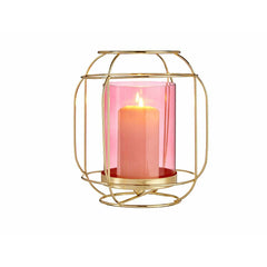 Candleholder Gift Decor SW120663A Pink Golden Metal Glass 19 x 20 x 19 cm Lantern-2