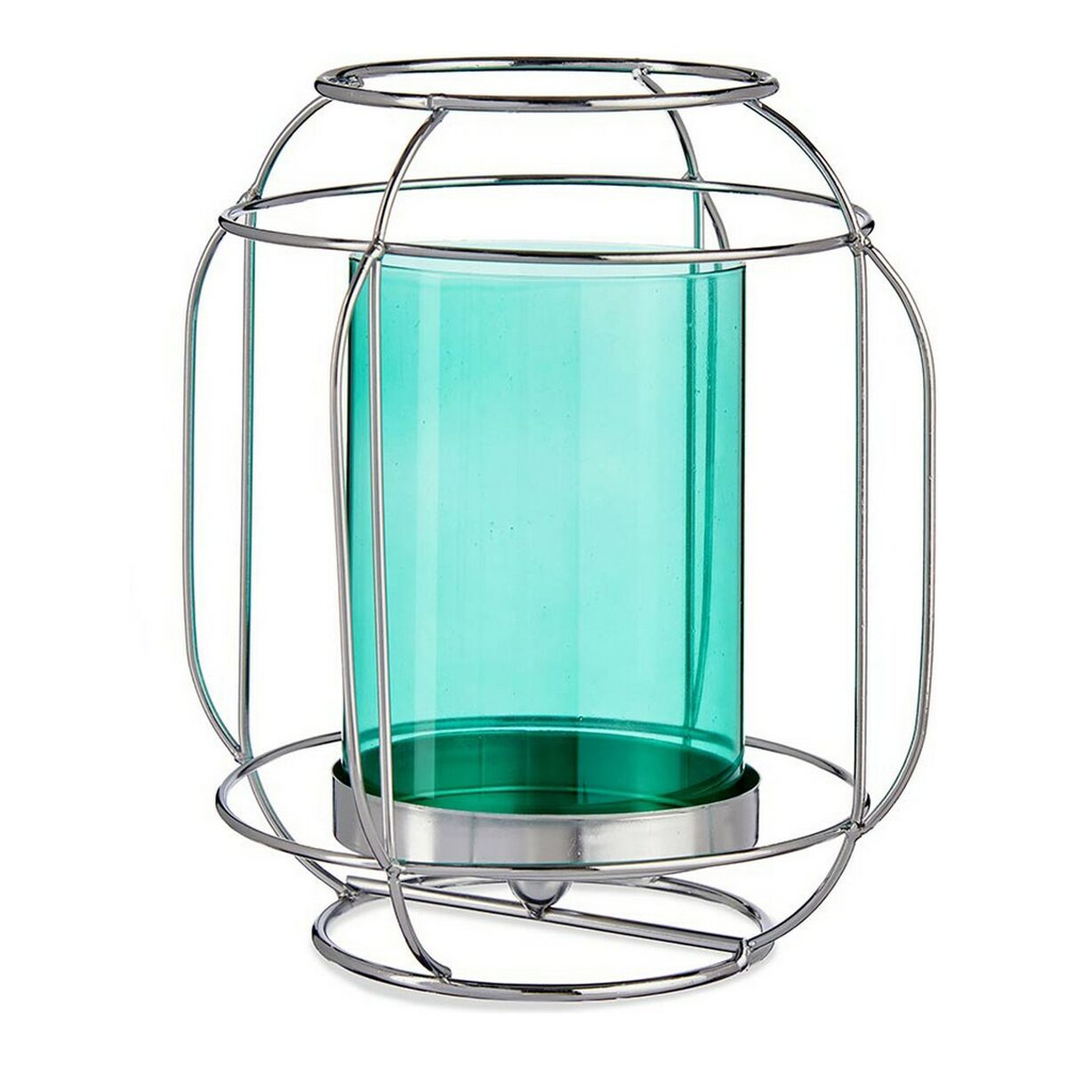 Candleholder Gift Decor SW120663B Blue Silver Metal Glass 19 x 20 x 19 cm Lantern-0