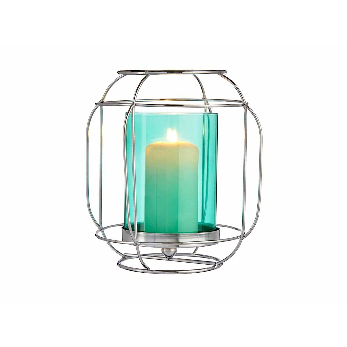 Candleholder Gift Decor SW120663B Blue Silver Metal Glass 19 x 20 x 19 cm Lantern-2