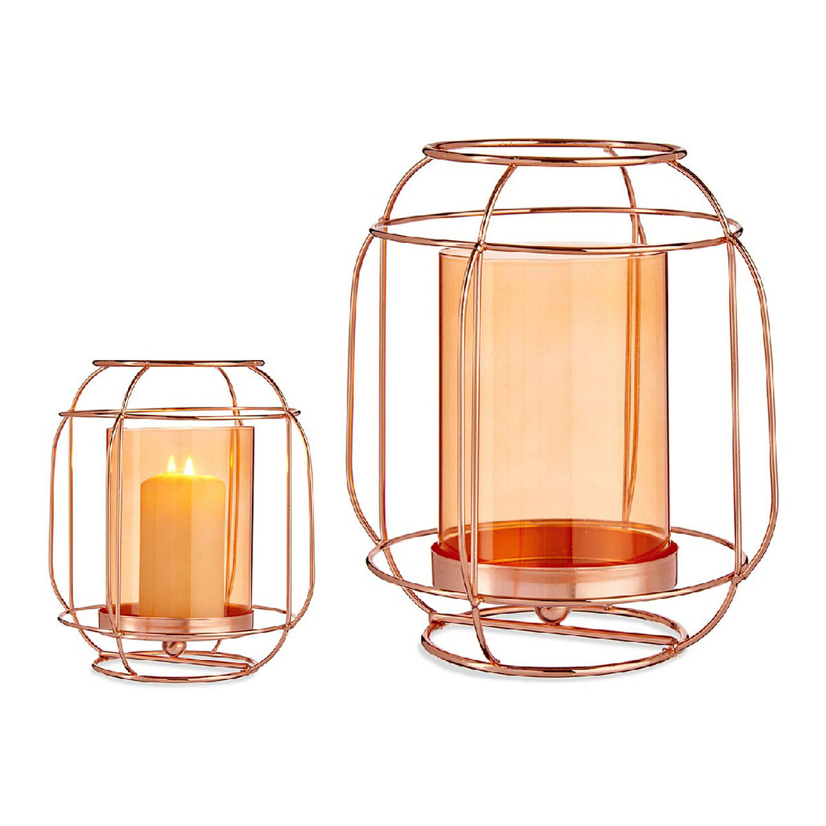 Candleholder Gift Decor SW120663C Copper Amber Metal Glass 19 x 20 x 19 cm Lantern-0