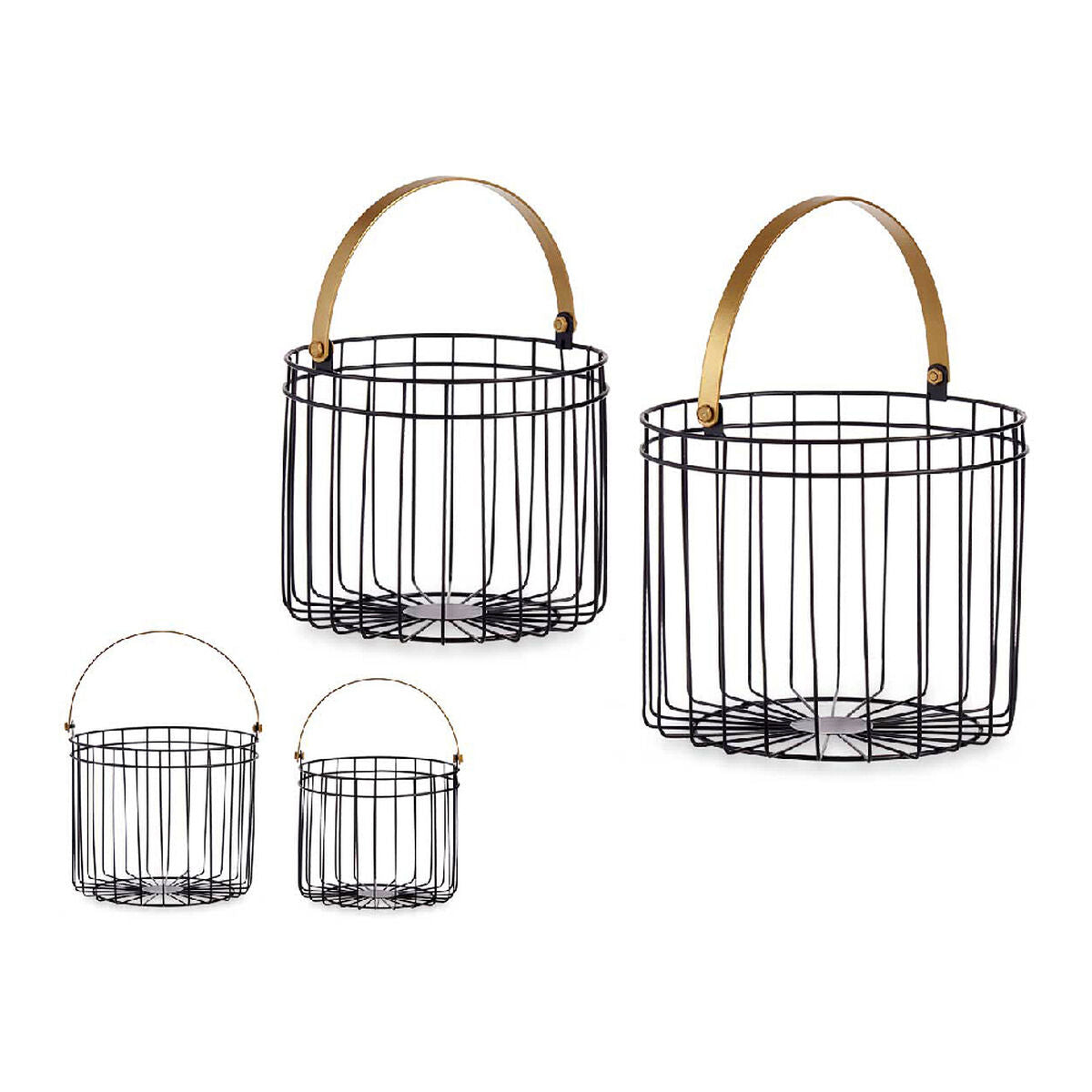 Basket set Gift Decor JY19149GB Black Golden Metal 25 x 27 x 25 cm Cylindrical-0