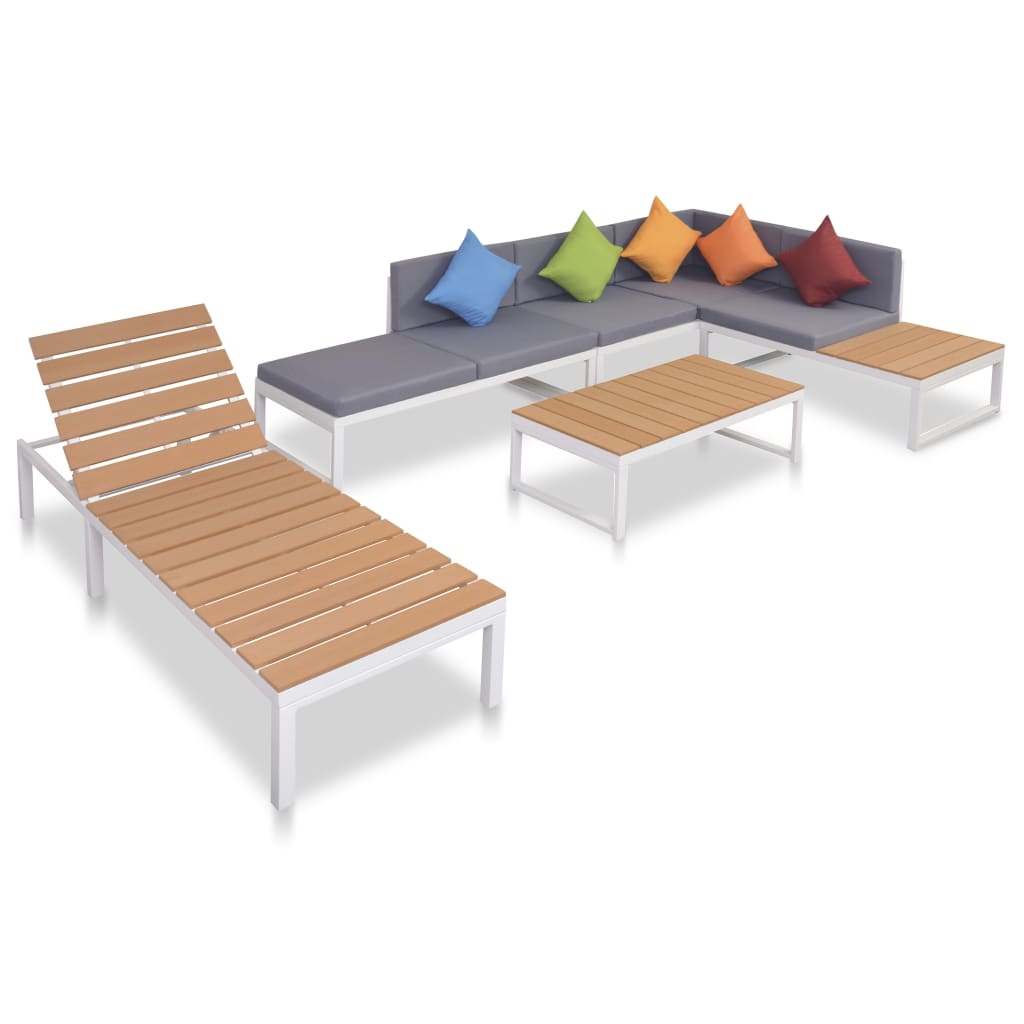 vidaXL 5 Piece Patio Lounge Set with Cushions Aluminum and WPC-0