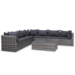 vidaXL 8 Piece Patio Lounge Set with Cushions Poly Rattan Gray-0