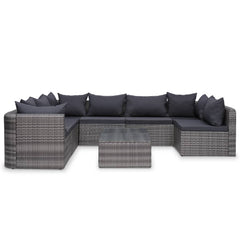 vidaXL 8 Piece Patio Lounge Set with Cushions Poly Rattan Gray-1