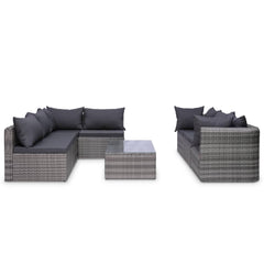 vidaXL 8 Piece Patio Lounge Set with Cushions Poly Rattan Gray-2