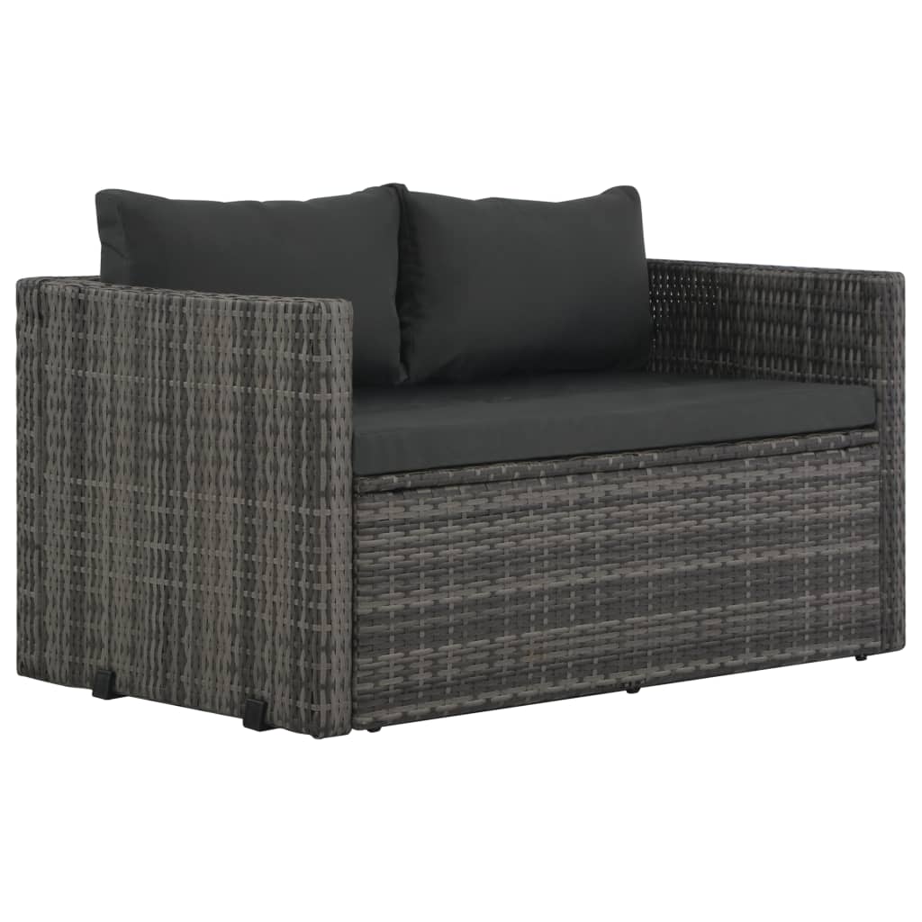 vidaXL 3 Piece Patio Dining Set with Cushions Poly Rattan Gray-2