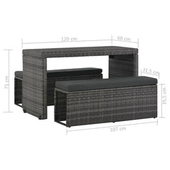 vidaXL 3 Piece Patio Dining Set with Cushions Poly Rattan Gray-1