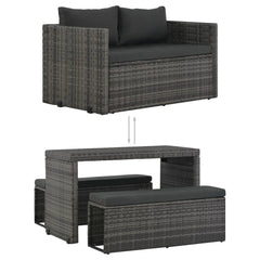 vidaXL 3 Piece Patio Dining Set with Cushions Poly Rattan Gray-3