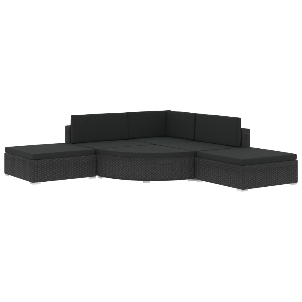 vidaXL 6 Piece Patio Lounge Set with Cushions Poly Rattan Black-1