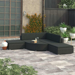 vidaXL 6 Piece Patio Lounge Set with Cushions Poly Rattan Black-0