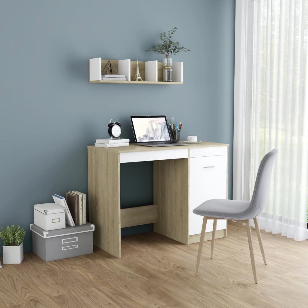 vidaXL Desk Computer Desk Office Desk Workstation with Shelves Engineered Wood-12