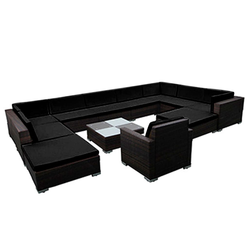 vidaXL 12 Piece Patio Lounge Set with Cushions Poly Rattan Black-1