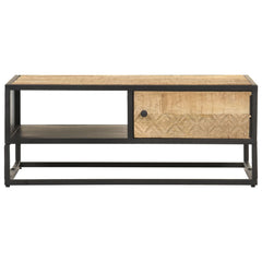vidaXL Coffee Table with Carved Door 35.4"x21.7"x14.2" Rough Mango Wood-3