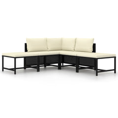 vidaXL 5 Piece Patio Sofa Set with Cushions Black Poly Rattan-0