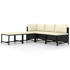 vidaXL 5 Piece Patio Sofa Set with Cushions Black Poly Rattan-1