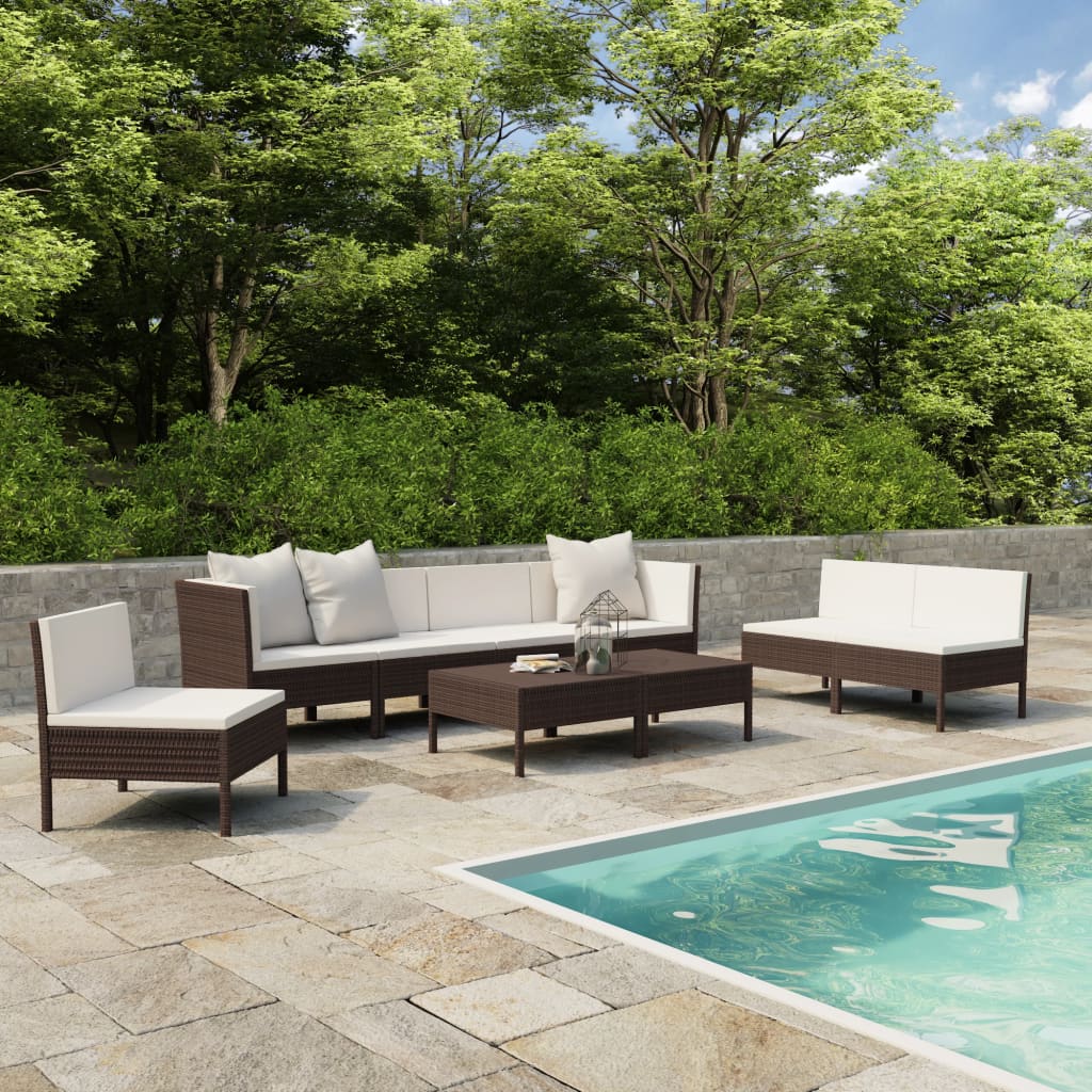 vidaXL 9 Piece Patio Lounge Set with Cushions Poly Rattan Brown-5