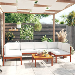 vidaXL 7 Piece Patio Lounge Set with Cushions Cream Solid Acacia Wood-0