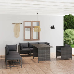 vidaXL 8 Piece Patio Lounge Set with Cushions Poly Rattan Gray-2