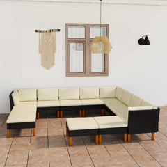 vidaXL 12 Piece Patio Lounge Set with Cushions Poly Rattan Black-0