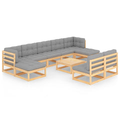 vidaXL 10 Piece Patio Lounge Set with Cushions Solid Wood Pine-1