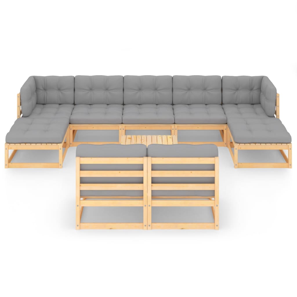 vidaXL 10 Piece Patio Lounge Set with Cushions Solid Wood Pine-0