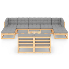 vidaXL 10 Piece Patio Lounge Set with Cushions Solid Wood Pine-0