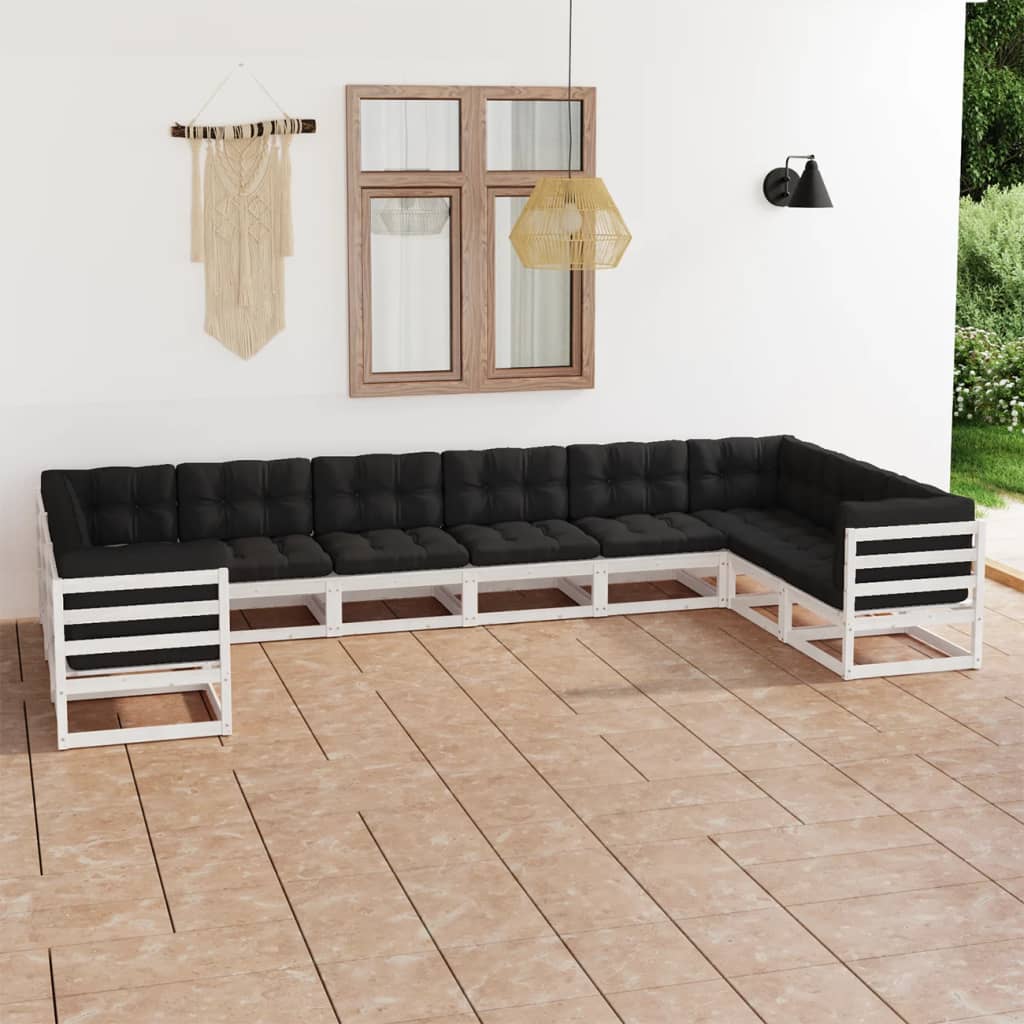vidaXL 10 Piece Patio Lounge Set with Cushions White Solid Pinewood-0