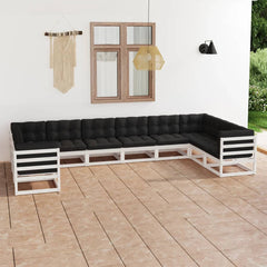 vidaXL 10 Piece Patio Lounge Set with Cushions White Solid Pinewood-0