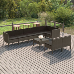 vidaXL 9 Piece Patio Lounge Set with Cushions Poly Rattan Gray-0