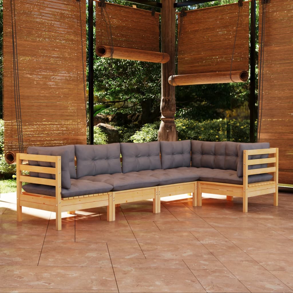 vidaXL Solid Pinewood Patio Lounge Set 5 Piece with Cushions Multi Colors-7