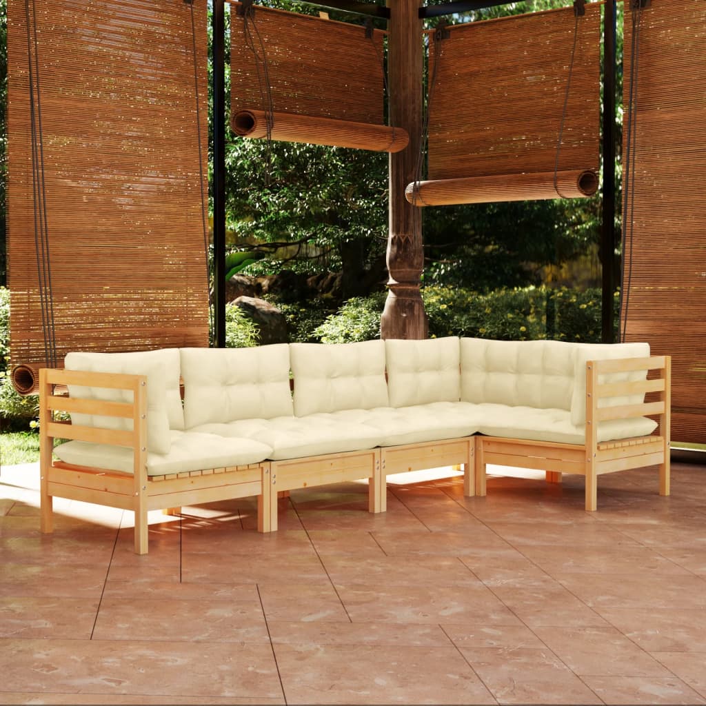 vidaXL Solid Pinewood Patio Lounge Set 5 Piece with Cushions Multi Colors-6