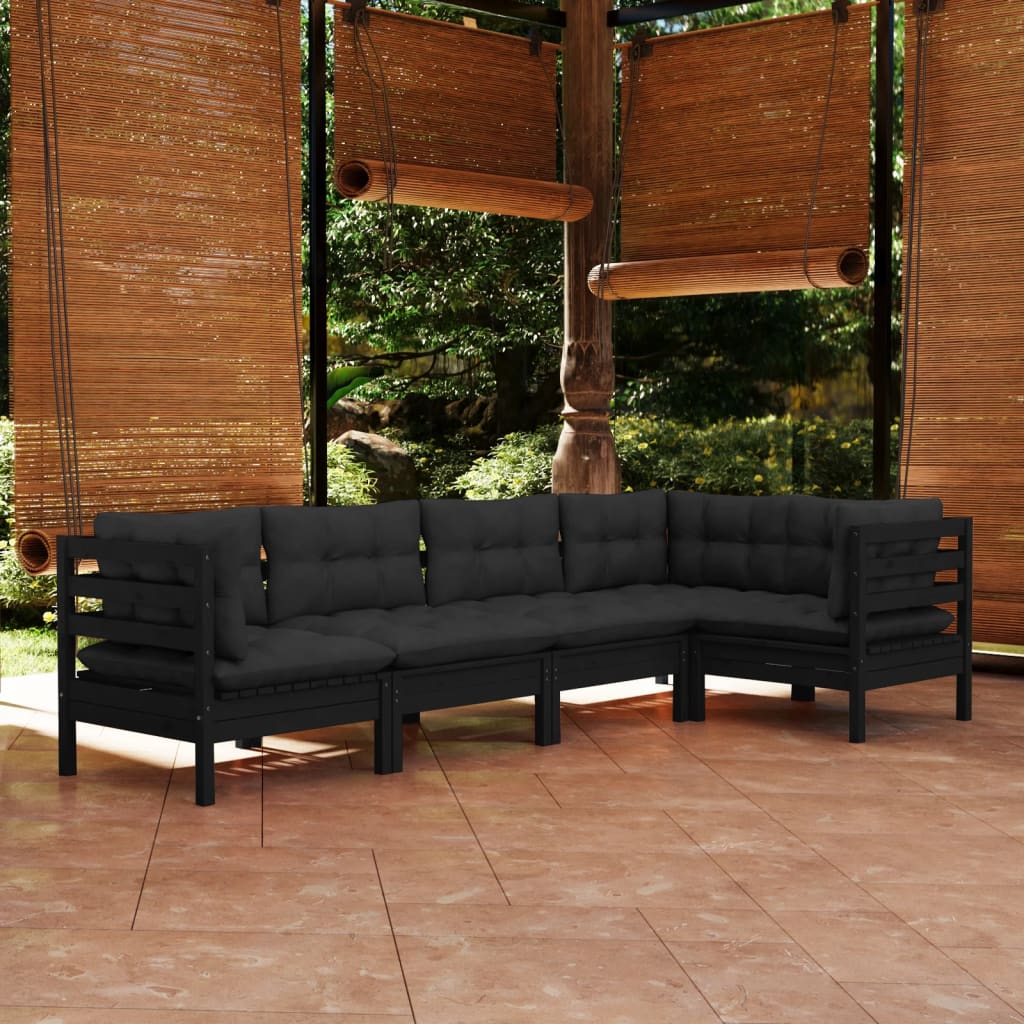 vidaXL Solid Pinewood Patio Lounge Set 5 Piece with Cushions Multi Colors-5