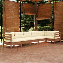 vidaXL 6 Piece Patio Lounge Set with Cream Cushions Pinewood-3