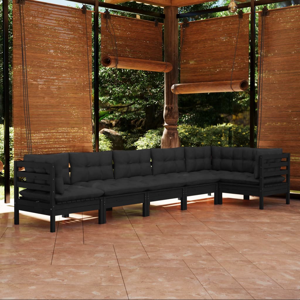 vidaXL 6 Piece Patio Lounge Set with Cream Cushions Pinewood-1