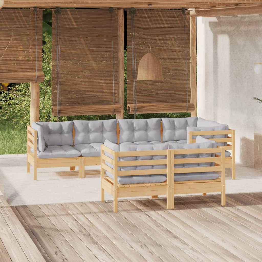 vidaXL Solid Pinewood Patio Lounge Set 7 Piece with Cushions Multi Colors-7