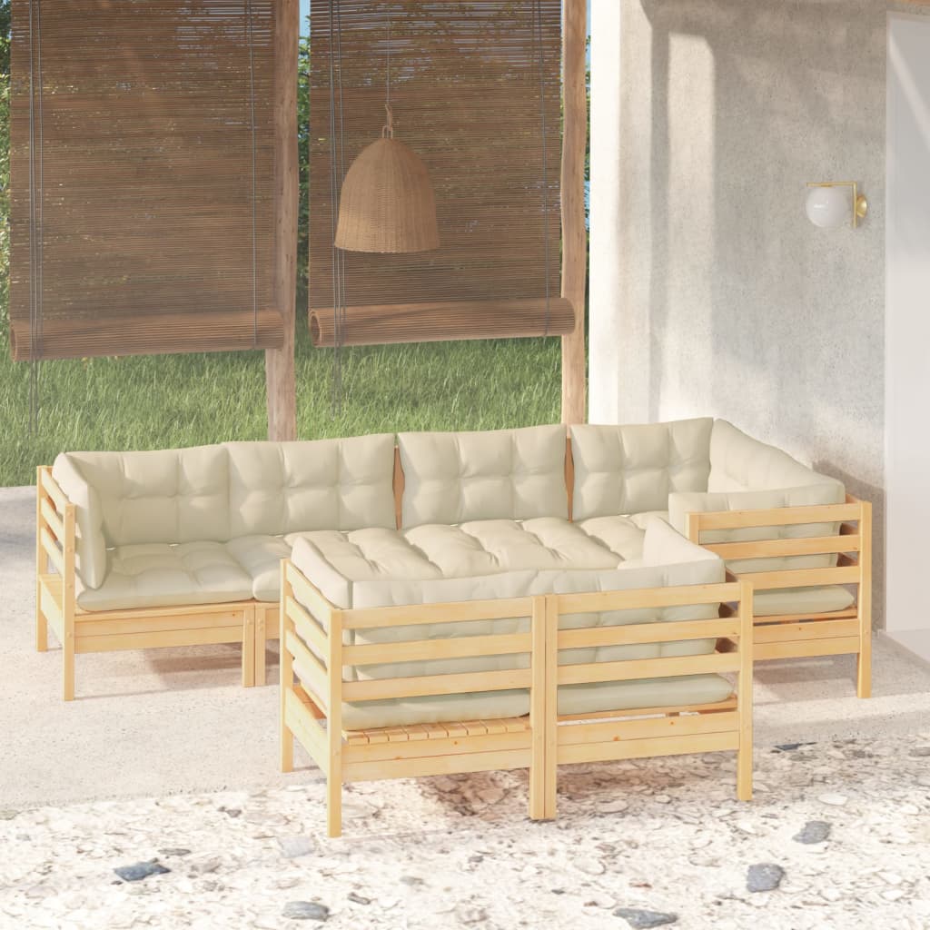 vidaXL Solid Pinewood Patio Lounge Set 7 Piece with Cushions Multi Colors-6
