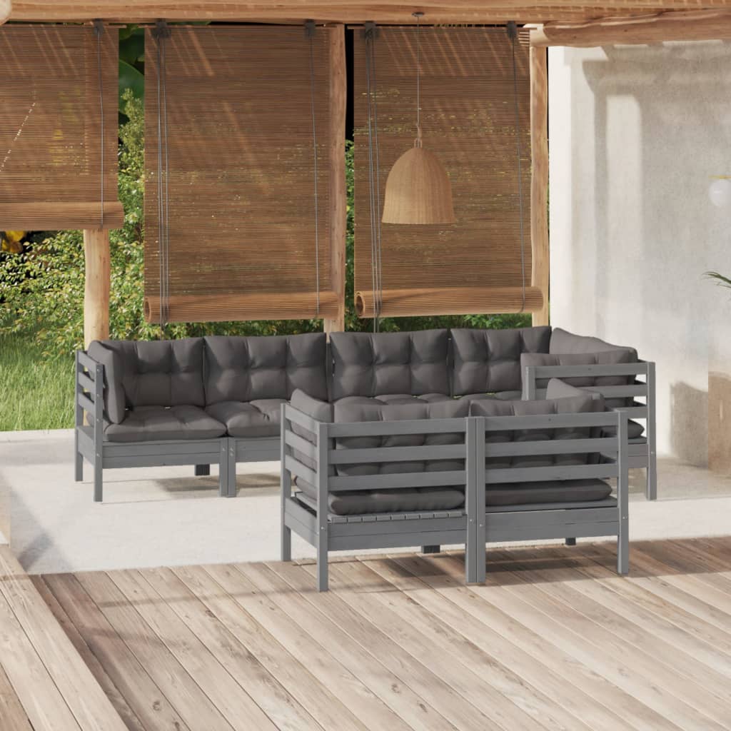 vidaXL Solid Pinewood Patio Lounge Set 7 Piece with Cushions Multi Colors-8