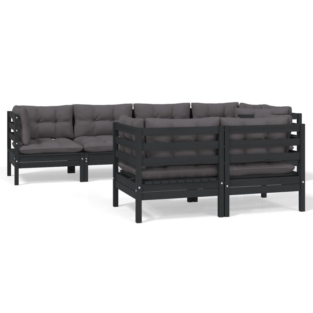 vidaXL Solid Pinewood Patio Lounge Set 7 Piece with Cushions Multi Colors-4