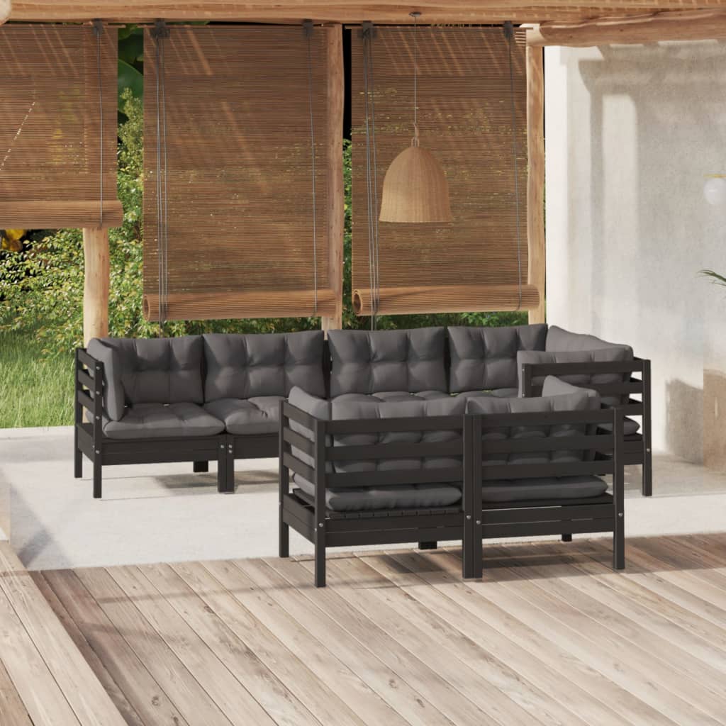 vidaXL Solid Pinewood Patio Lounge Set 7 Piece with Cushions Multi Colors-5