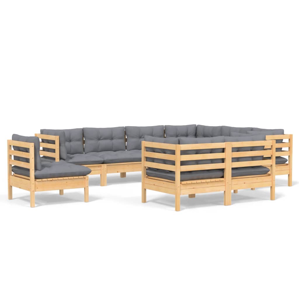 vidaXL Solid Pinewood Patio Lounge Set 9 Piece with Cushions Multi Colors-4